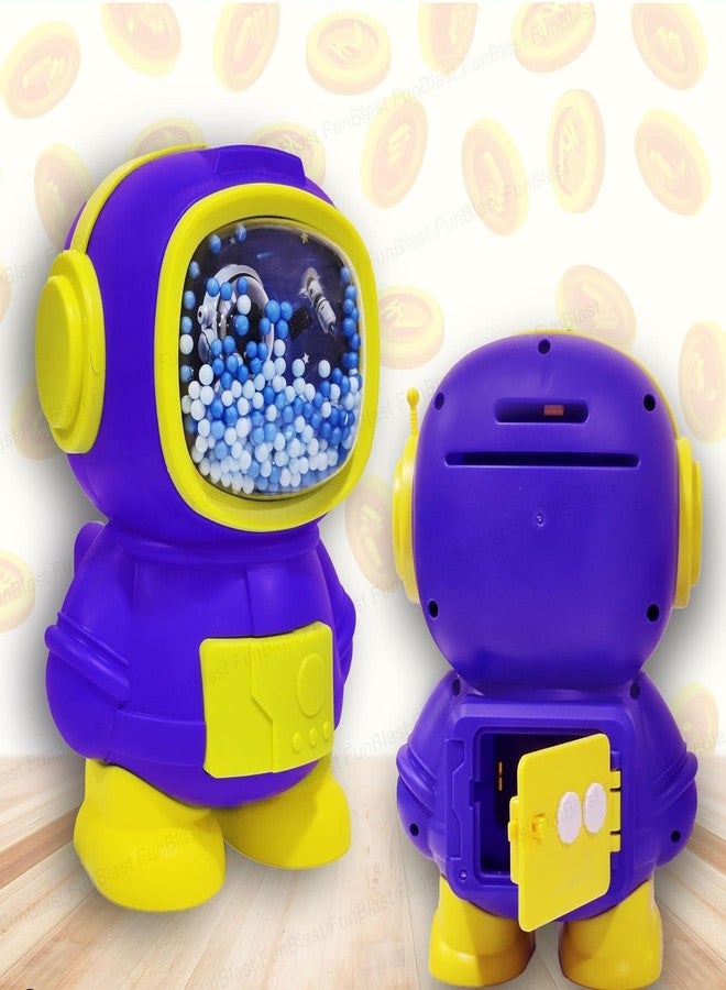 APEROL DESIGN Piggy Bank Astronaut Shaped Coin Box for Kids, Plastic Piggy Bank for Kid, Coin Box with Password Lock, Best Return Gifts for Kid (Yellow_Blue) - Image 3